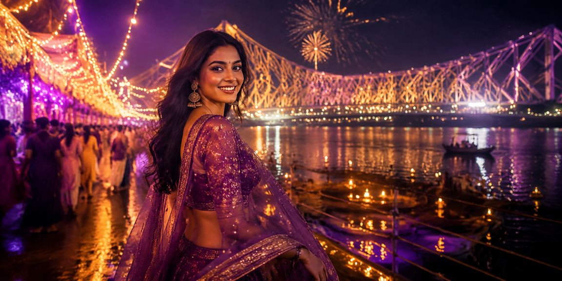 Festive Diwali casino slot players in Kolkata near Howrah Bridge